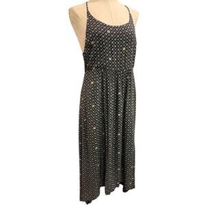 Large Roxy Maxi Dress Side Zip Black Tan Boho Print
